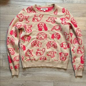 Boden Women's Beige Sweater with Pink Dog Pattern size small